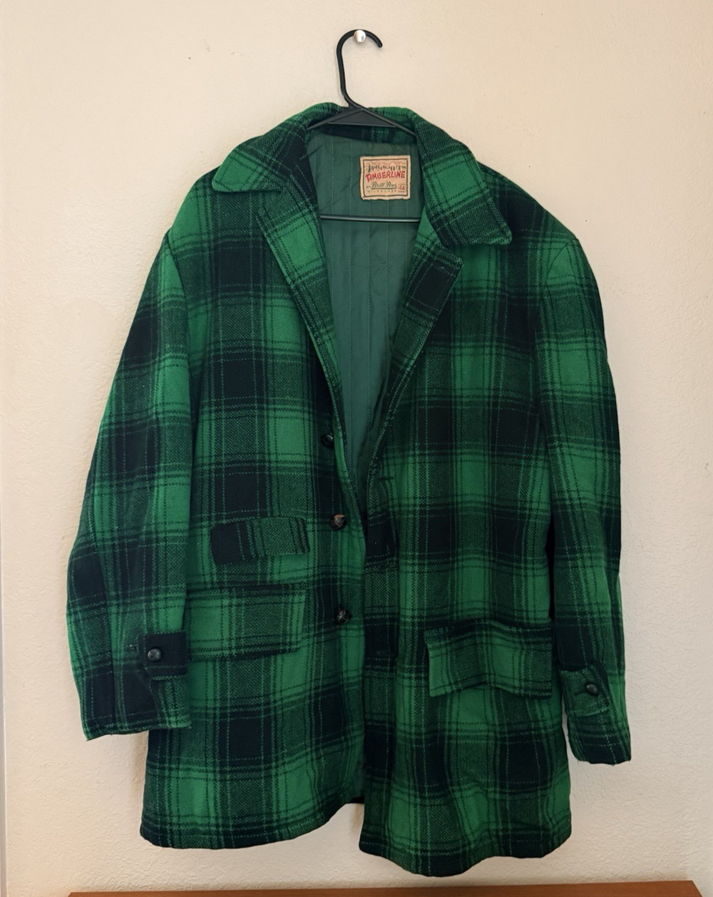 Vintage 50s 60s Timberline Phil Ross Wool Mackinaw Hunting Coat Green Plaid 44